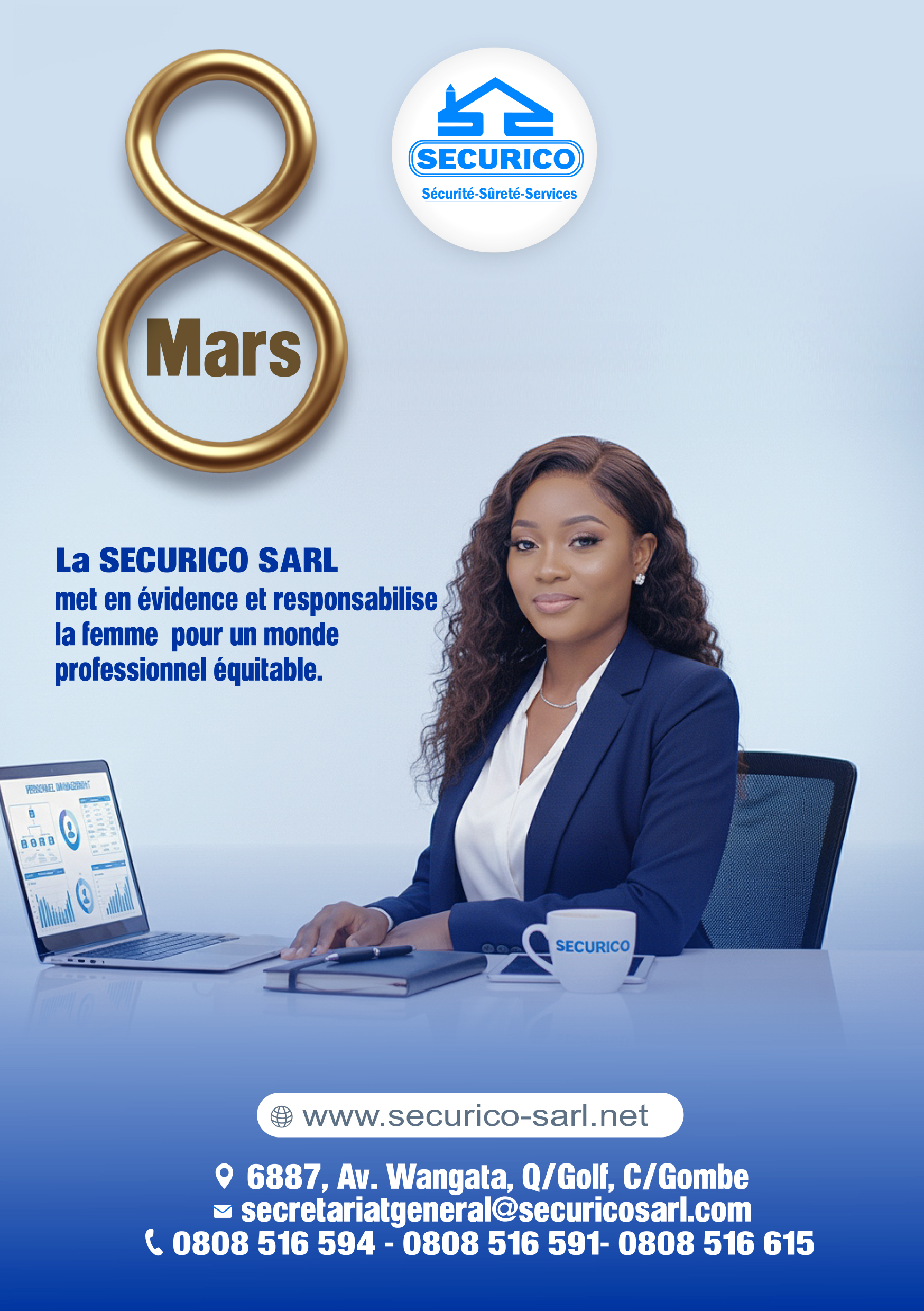 La Securico Sarl vous souhaite une joyeuse fete de la femme - 8 mars 2026.