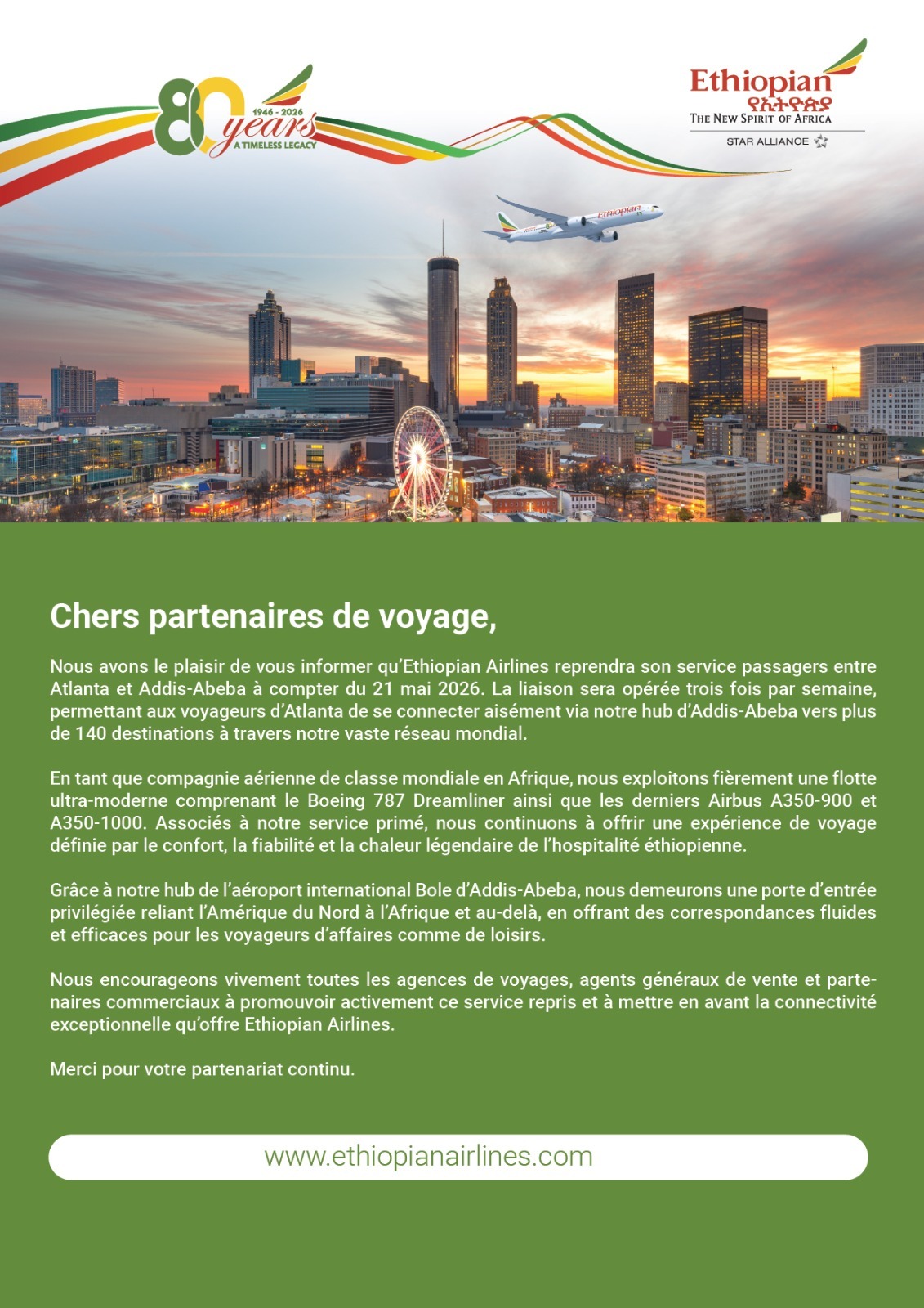 Relance la liaison Atlanta dès le 21 mai 2026 ✈️