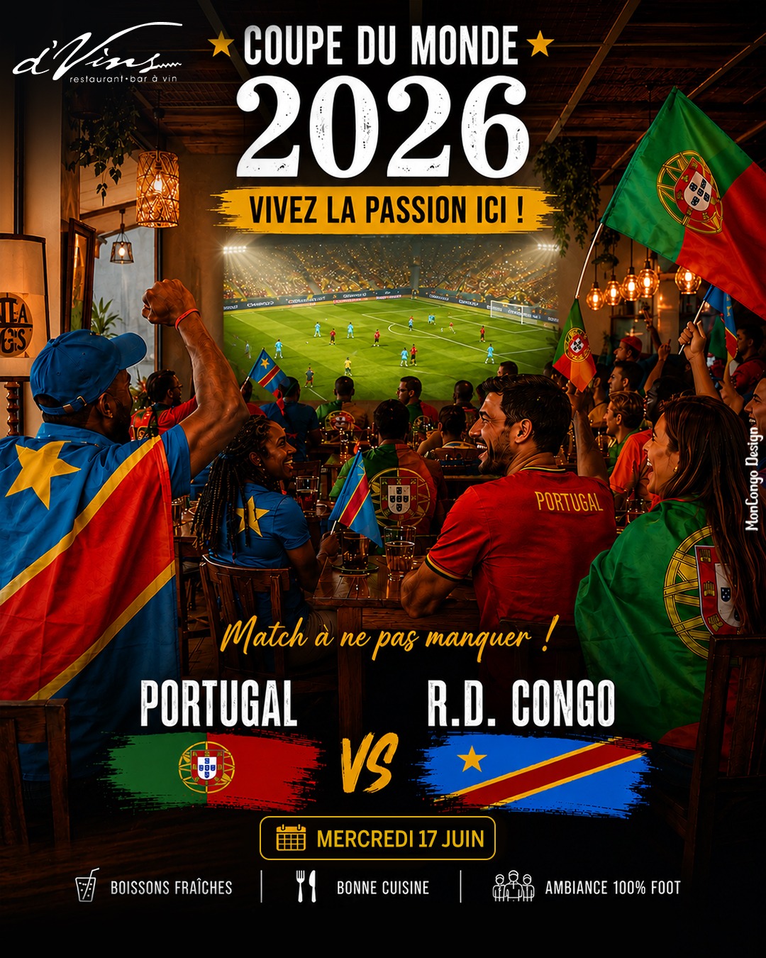 Venez soutenir les Léopards dans une ambiance de folie chez D’Vins !