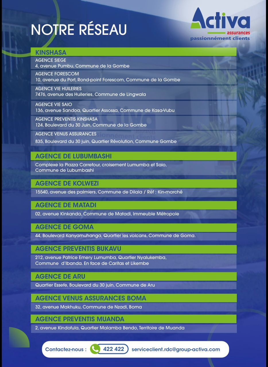 Un réseau solide et proche de vous, partout en RDC