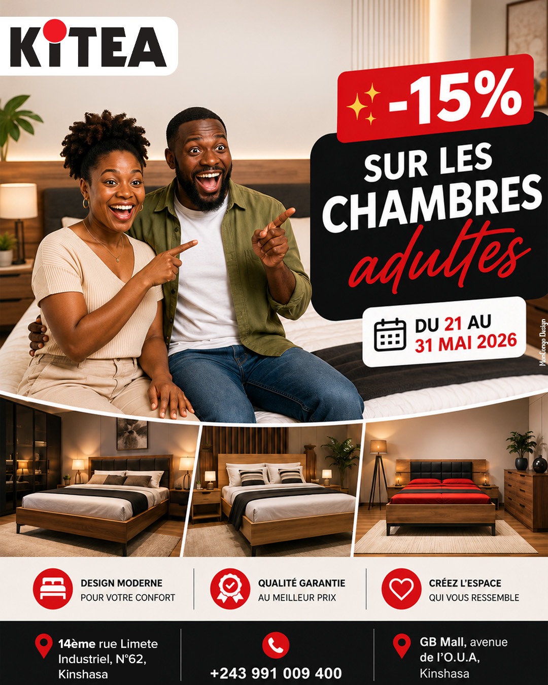 -15% SUR LES CHAMBRES ADULTES CHEZ KITEA 